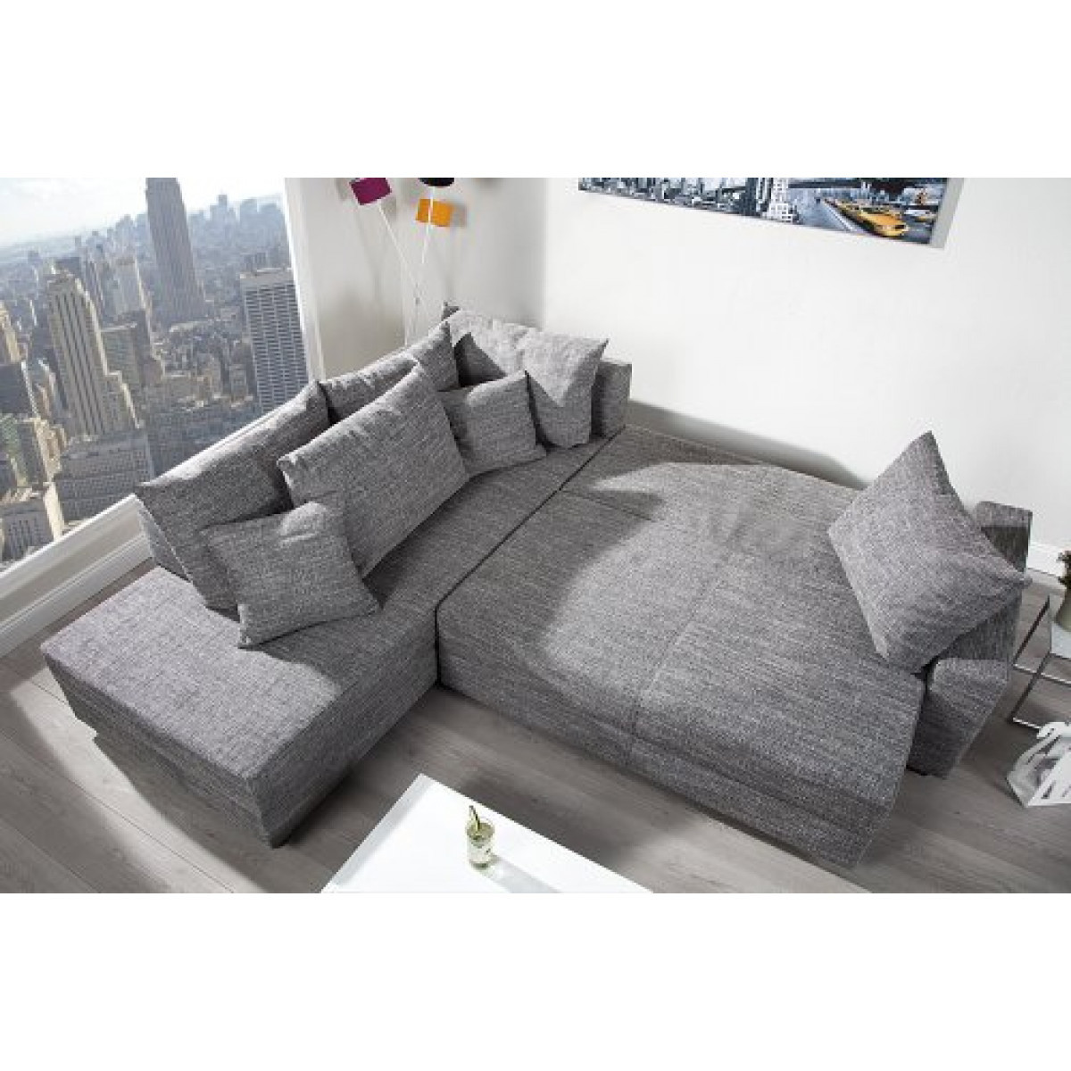 Federkern Sofa
 Design Ecksofa APARTMENT Strukturstoff grau Federkern Sofa