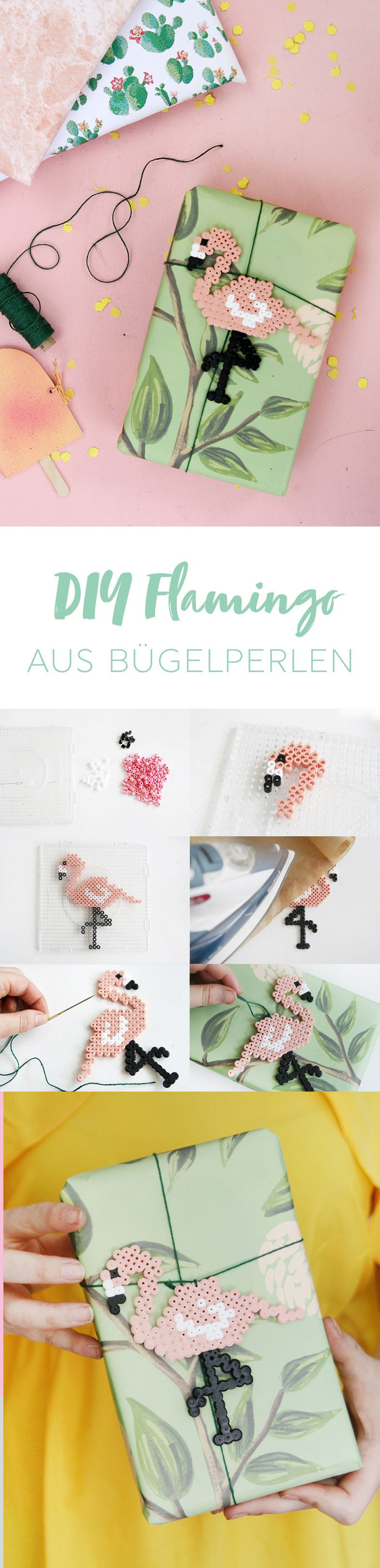 Flamingo Geschenke
 Geschenk verpacken mit DIY Flamingo Anhänger