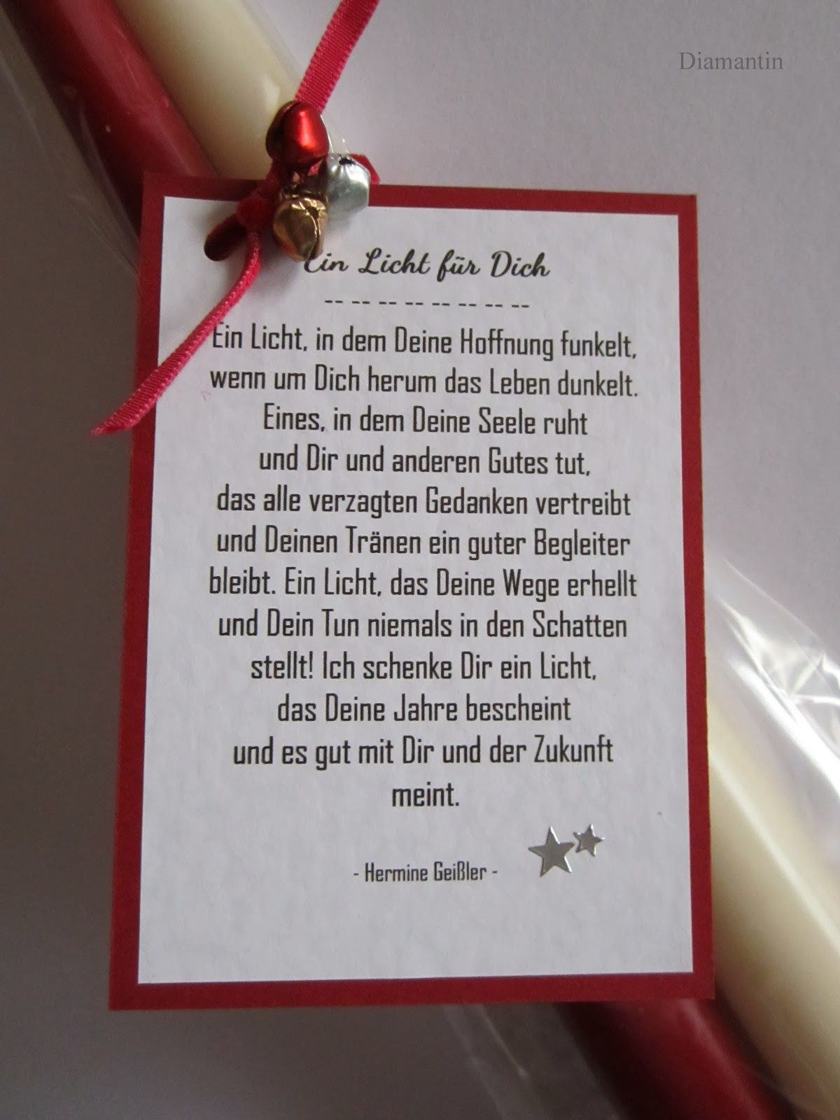 Für Dich Geschenke
 2 Kerzen mit dem Gedicht Ein Licht für Dich