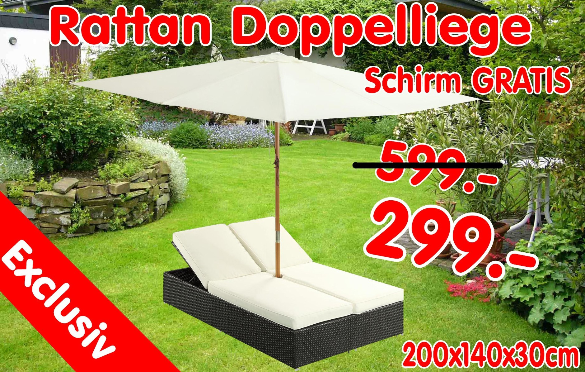 Garten Doppelliege
 Polyrattan Gartenmöbel Doppelliege – Garten Ok