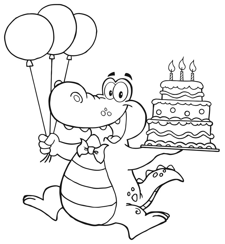 Geburtstags Ausmalbilder
 Kostenlose Malvorlage Geburtstag Dino mit