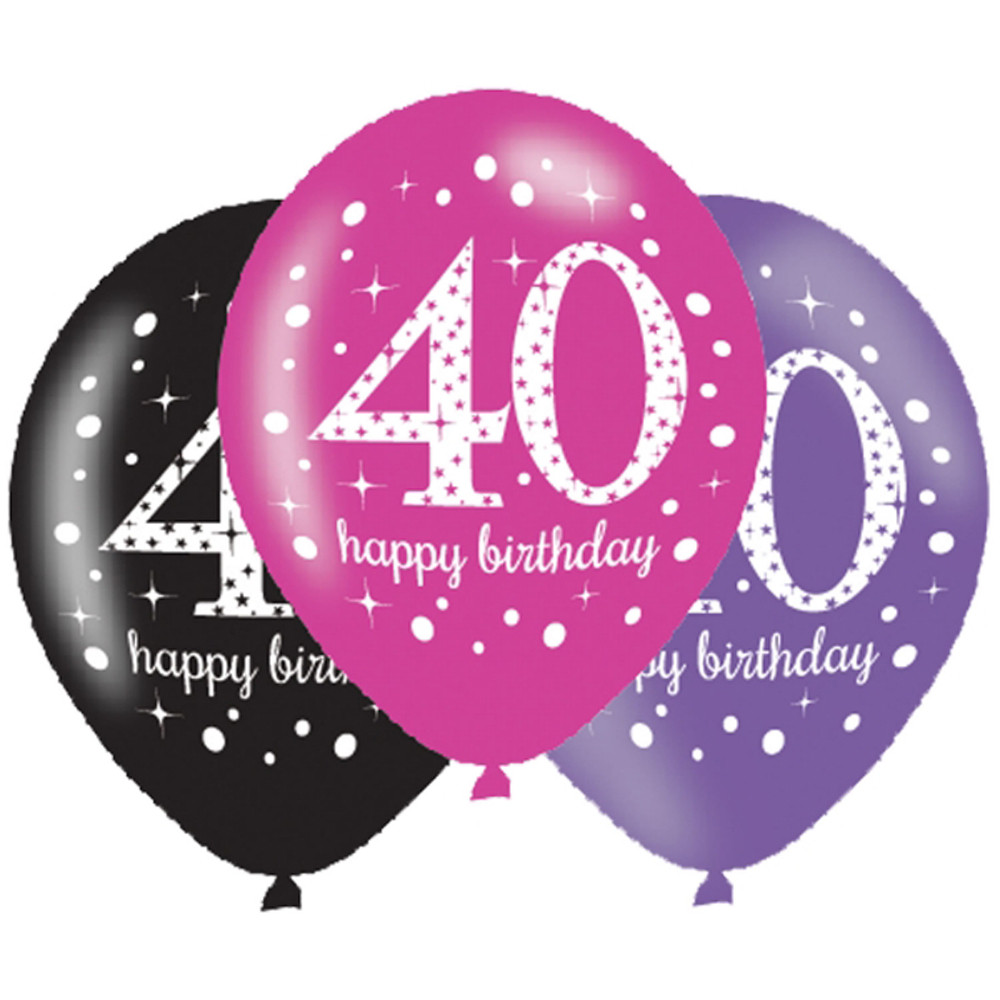 Geburtstagsbilder 40
 6 x 40th Birthday Balloons Black Pink Lilac Party