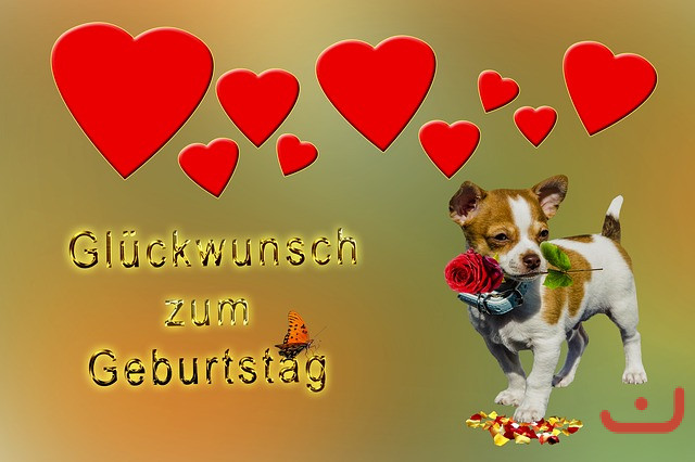 Geburtstagsbilder Hund
 Hund mit Herz und Rose Kostenlose Geburtstagsbilder zum