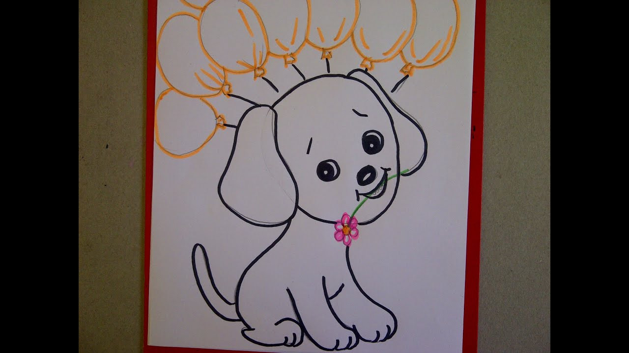 Geburtstagsbilder Malen
 Geburtstagskarte mit Hund Hundewelpen zeichnen Ideen