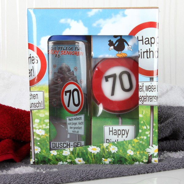 Geburtstagsgeschenk 70
 lustiges Geburtstagsgeschenk Badset Verkehrszeichen zum