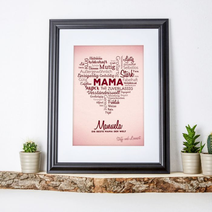 Geburtstagsgeschenke Mutter
 Liebevolles Herz aus Worten personalisiertes Bild für Mama