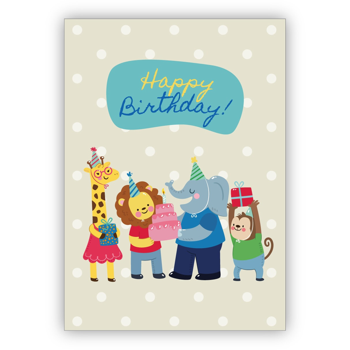 Geburtstagskarten Für Kinder
 Fröhliche Geburtstagskarte mit süßen Zoo Tieren nicht nur