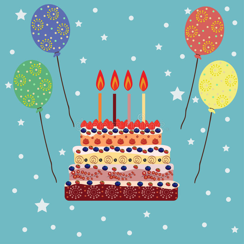 Geburtstagskuchen 4 Jahre
 Geburtstagskuchen Mit Vier Kerzen Vier Jahre Vektor