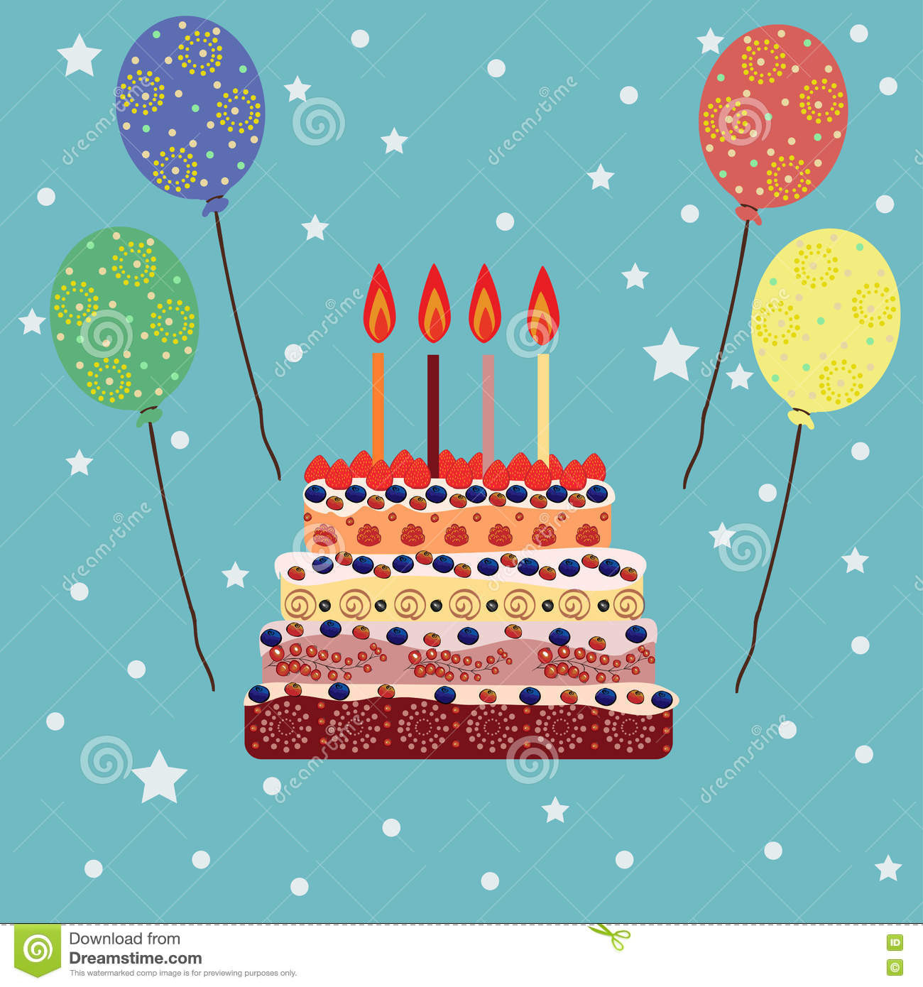 Geburtstagskuchen Mit Kerzen Comic
 Geburtstagskuchen Mit Vier Kerzen Vier Jahre Vektor