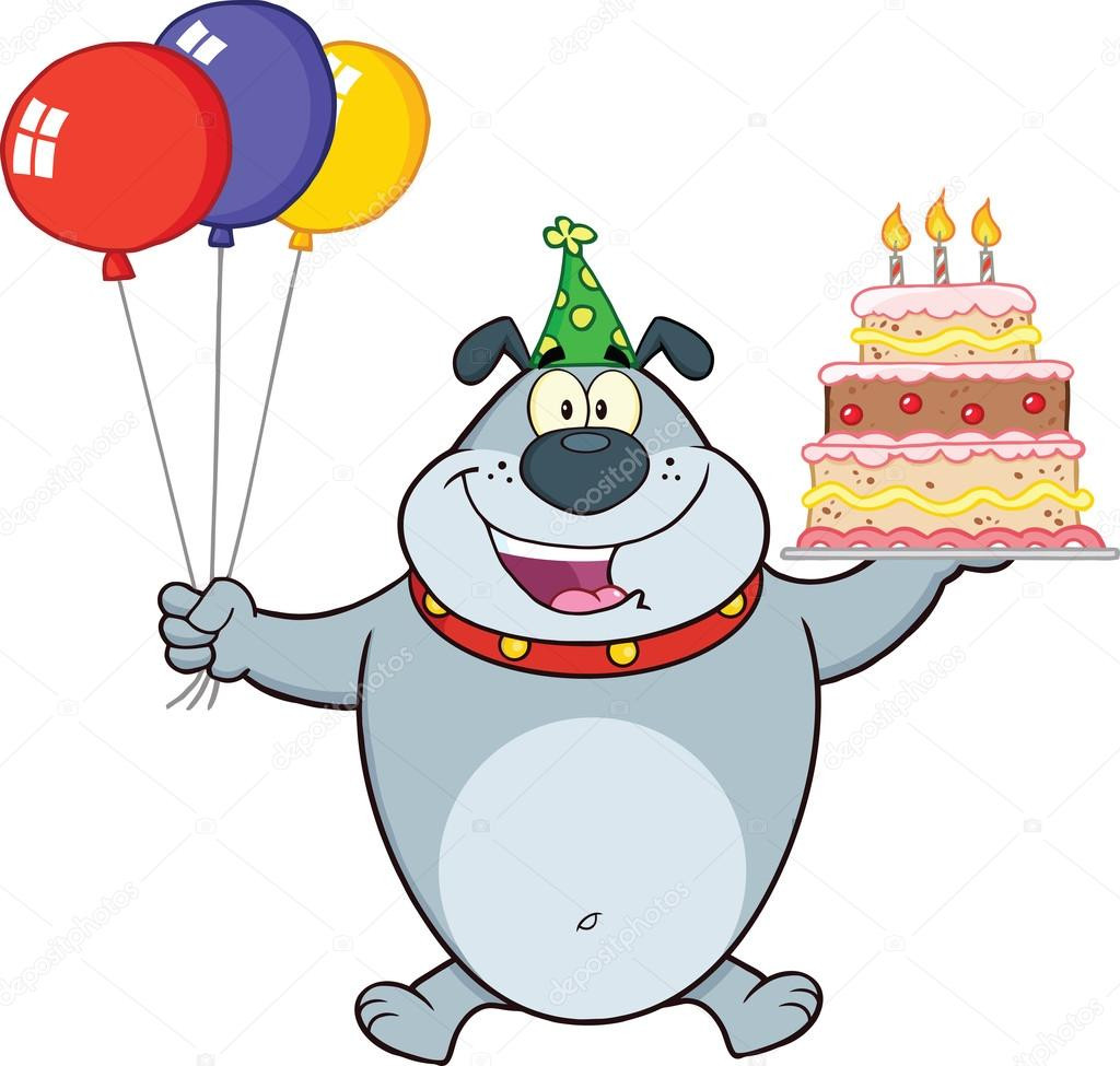Geburtstagskuchen Mit Kerzen Comic
 Geburtstag grau Bulldog Cartoon Figur halten einen
