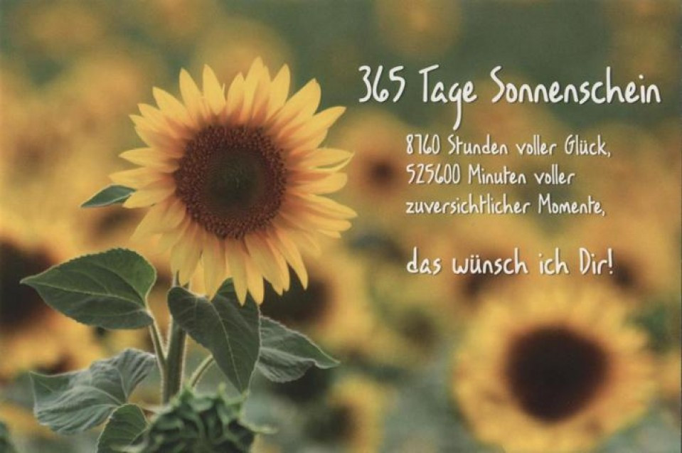 Geburtstagssprüche 365 Tage Sonnenschein
 Schöne Geburtstagskarte 365 Tage Sonnenschein