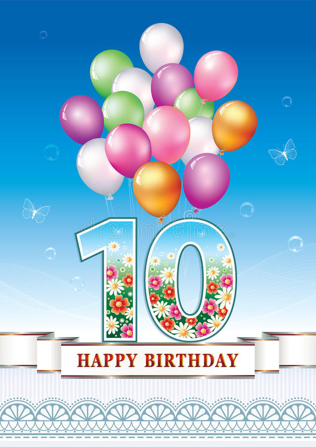 Geburtstagswünsche Zum 10 Geburtstag
 Gelukkige Verjaardag 10 Jaar Vector Illustratie