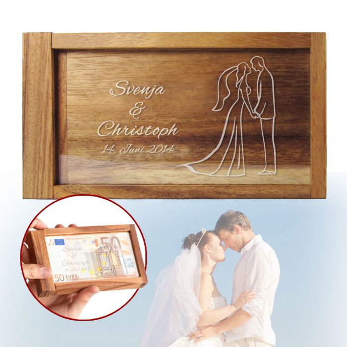 Geldgeschenkbox Hochzeit
 Magische Geldgeschenkbox mit Gravur Silhouette schönes