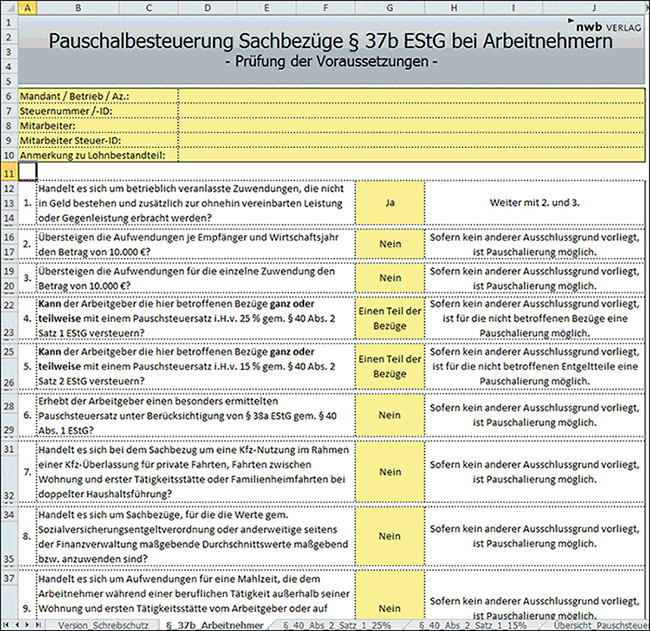 Geschenke 37B
 Pauschalbesteuerung von Sachbezügen NWB Datenbank