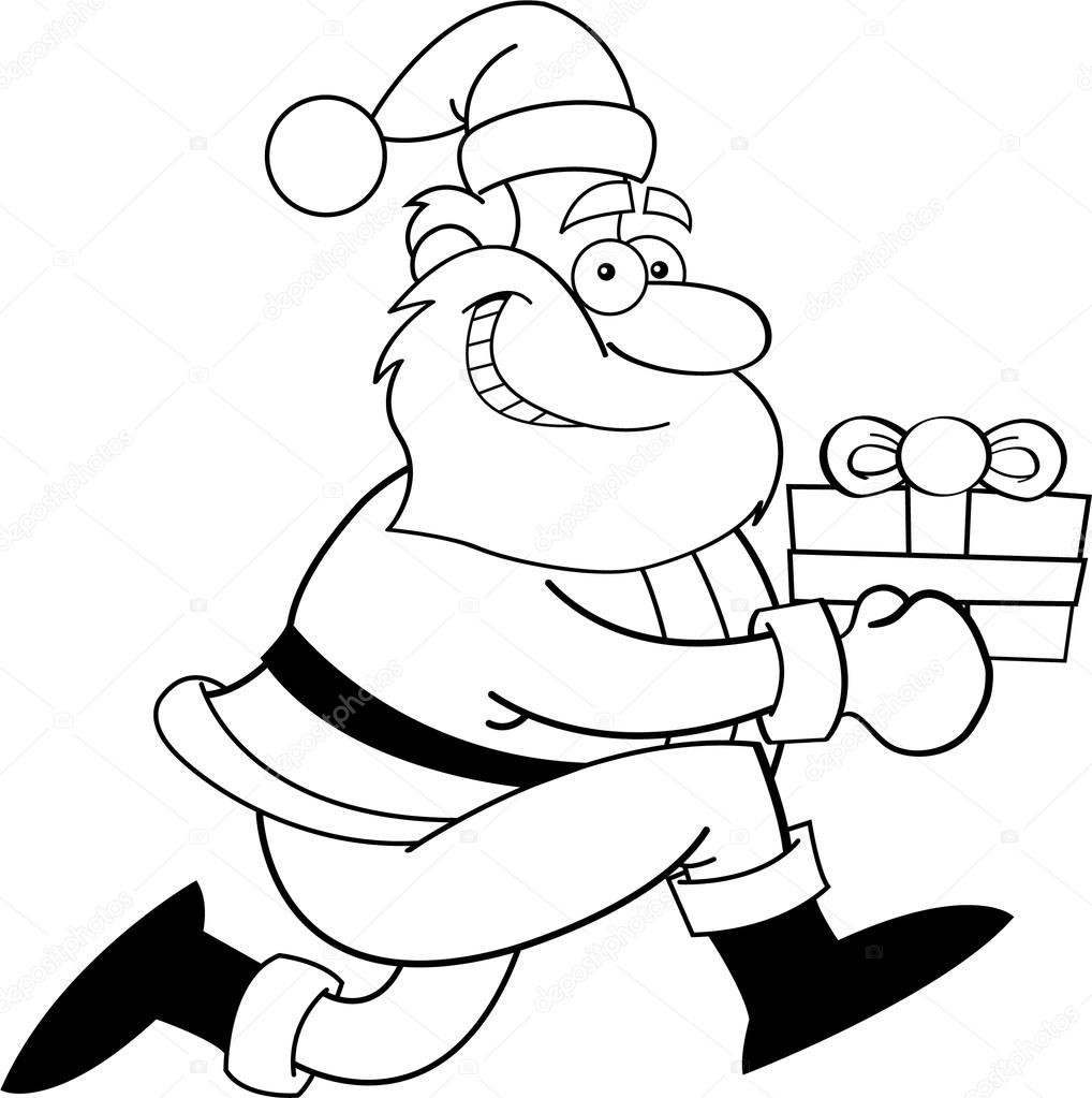 Geschenke Clipart Schwarz Weiß
 schwarz weiß Darstellung der Weihnachtsmann mit Geschenk