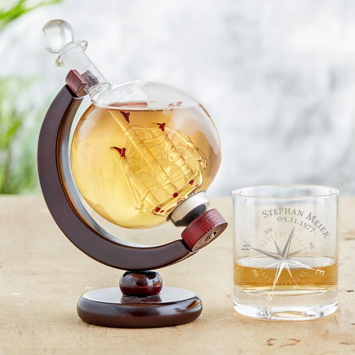Geschenke Für Schwiegervater
 Whisky Set mit Globus Karaffe und graviertem Glas Kompass
