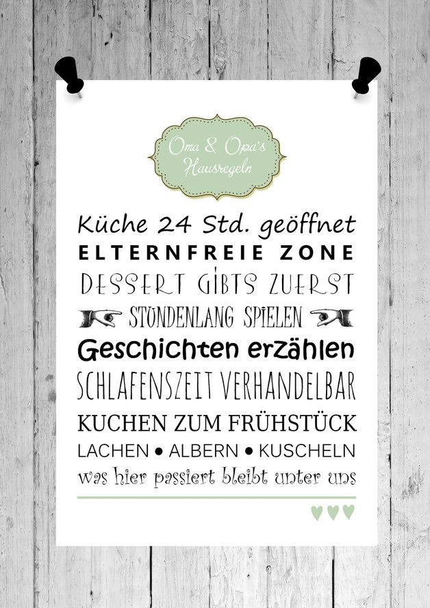 Geschenke Oma Und Opa
 Originaldruck FINE ART DRUCK Bild OMA & OPA S HAUSREGELN