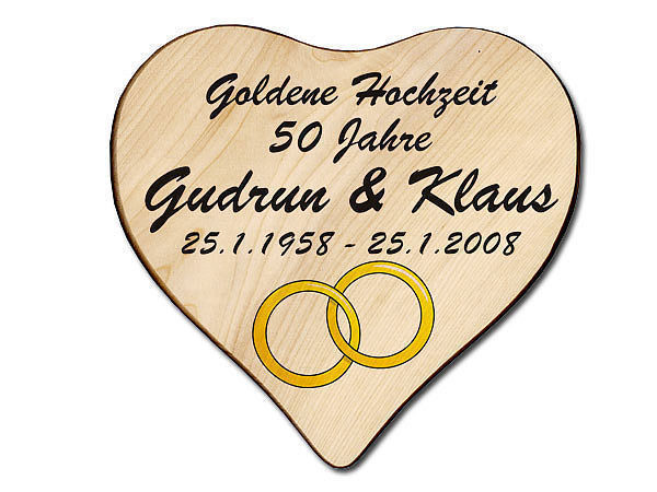 Geschenke Online 4You Gmbh
 Geschenk zur Goldenen Hochzeit Holzherz mit Wunschtext