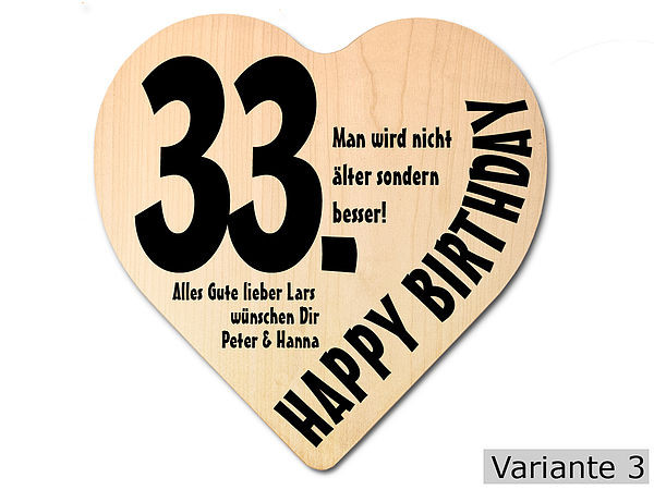 Geschenke Online 4You Gmbh
 Geschenk zum 33 Geburtstag Herz Holzschild mit