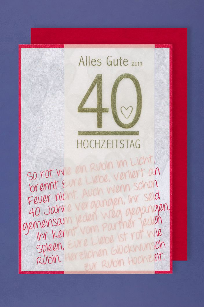 Geschenke Zum 40. Hochzeitstag
 Rubin Hochzeit 40 Hochzeitstag Karte mit Pergament Band