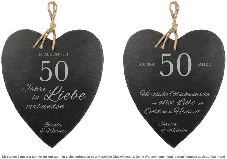 Geschenke Zum 50 Hochzeitstag
 Schieferherz zur Goldenen Hochzeit mit Wunschnamen und Datum