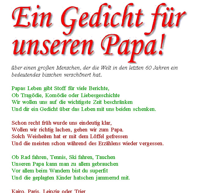 Geschenke Zum 60 Geburtstag Papa
 Gedicht Geburtstag Vater 60