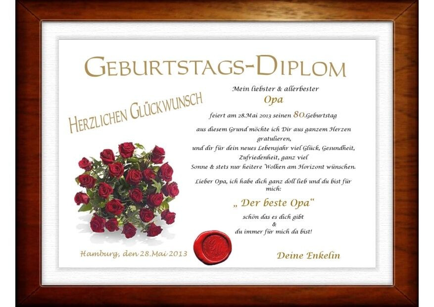 Geschenkideen Für Oma Zum Geburtstag
 Tolles GEBURTSTAGS DIPLOM zum Geburtstag für Opa Oma