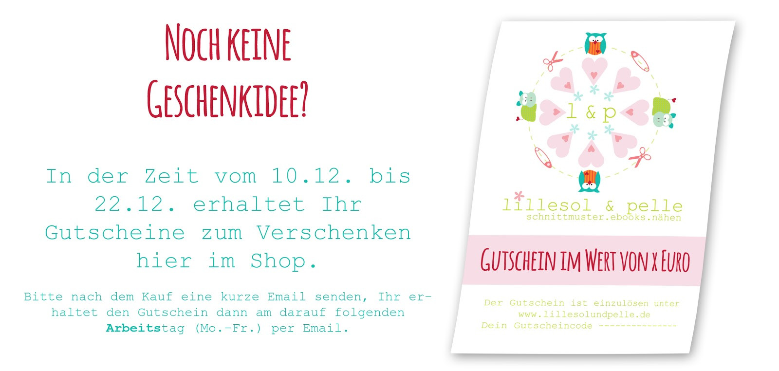 Geschenkideen Gutschein
 lillesol & pelle Schnittmuster Ebooks Nähen