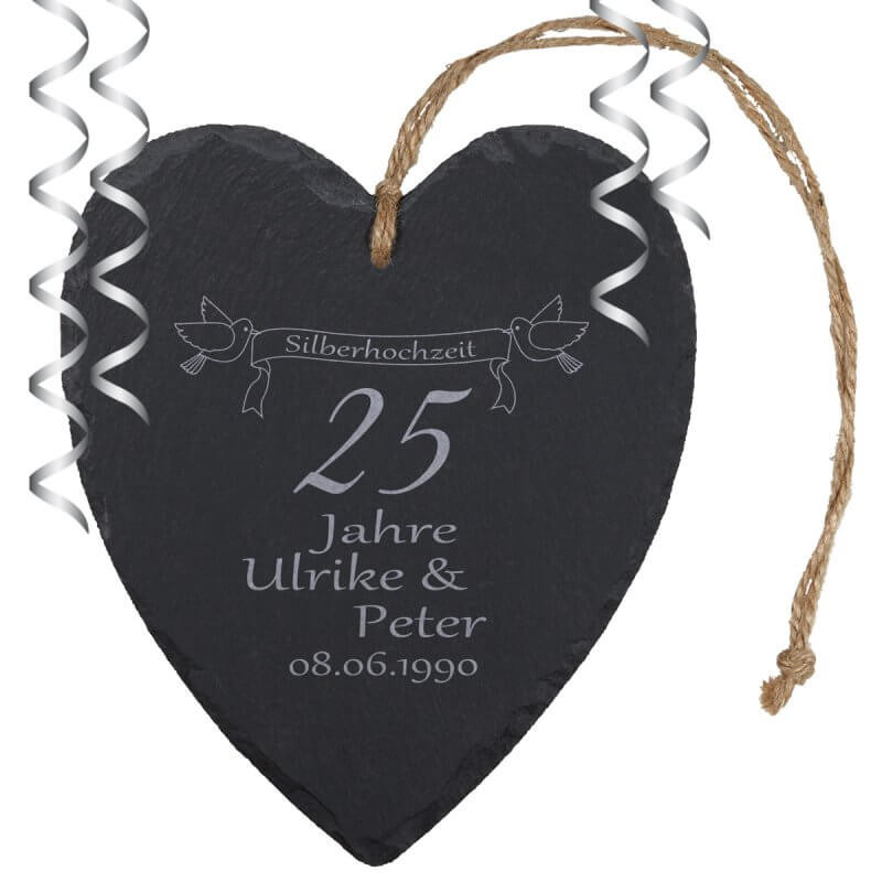 Geschenkideen Zur Silberhochzeit
 Schieferherz "25 Jahre Silberhochzeit" Silberhochzeit