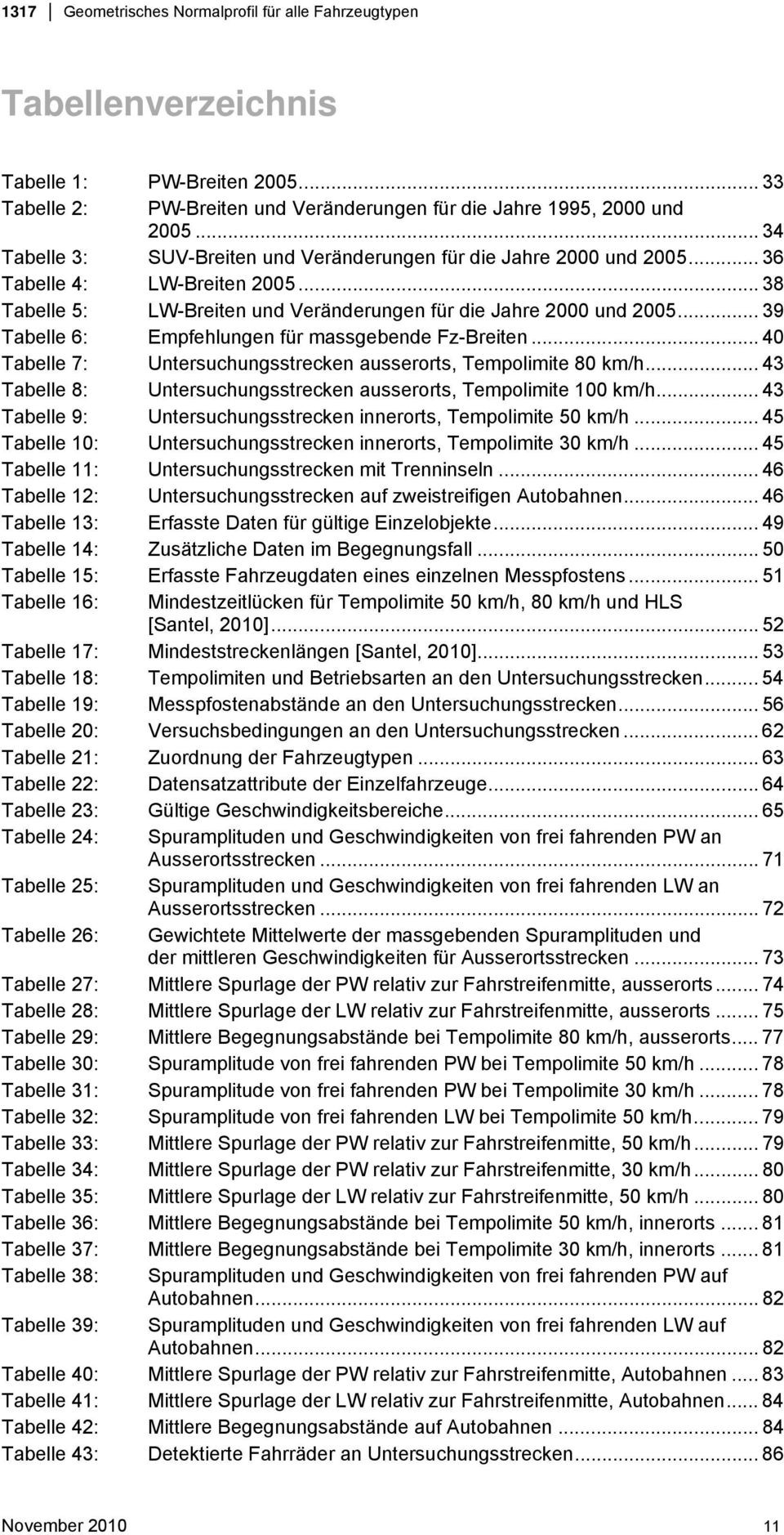 Geschwindigkeitsüberschreitung Außerorts Tabelle
 Geometrisches Normalprofil für alle Fahrzeugtypen PDF