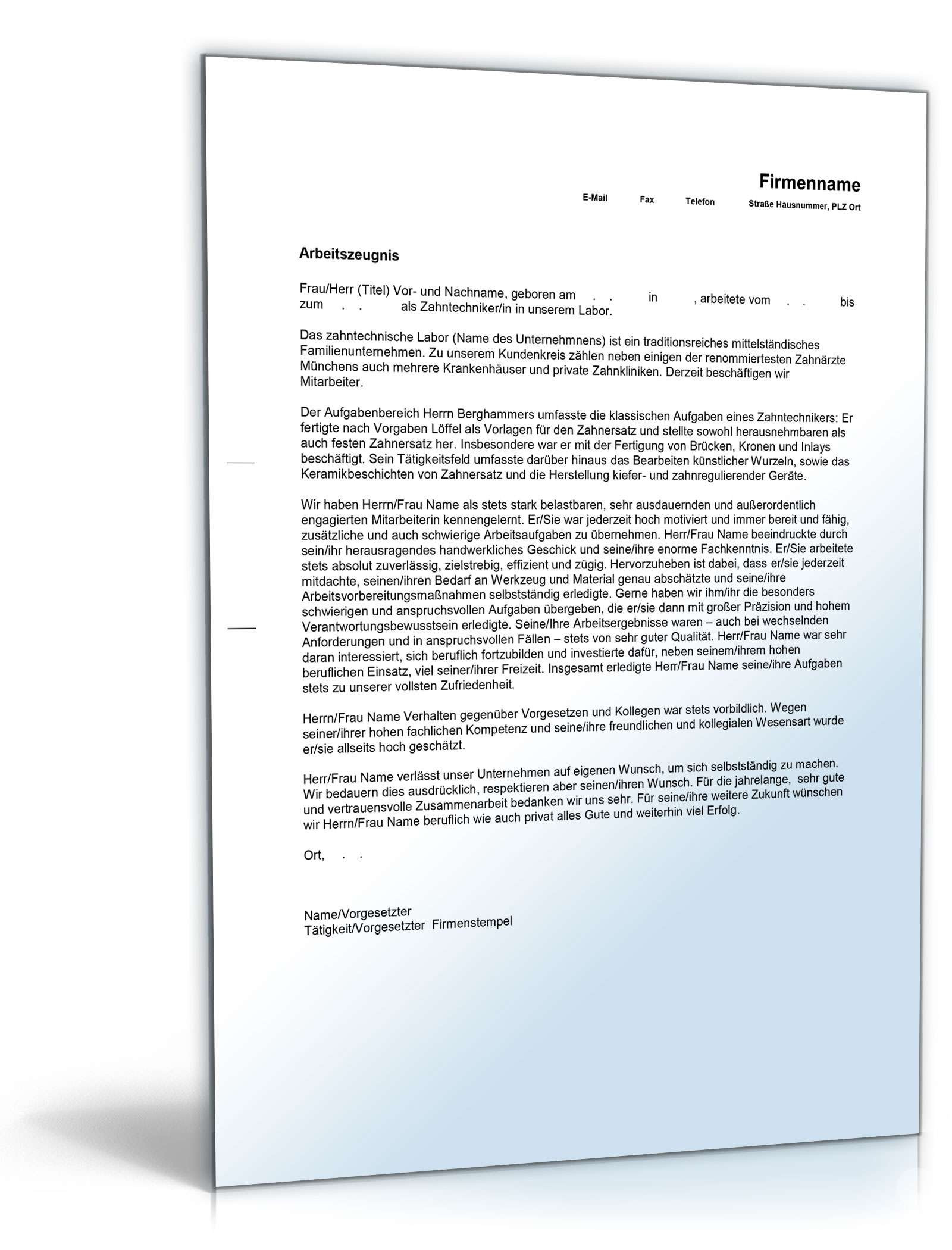 Gewährleistungsausschluss Formulierung Handwerk
 Arbeitszeugnis Zahntechniker Muster zum Download
