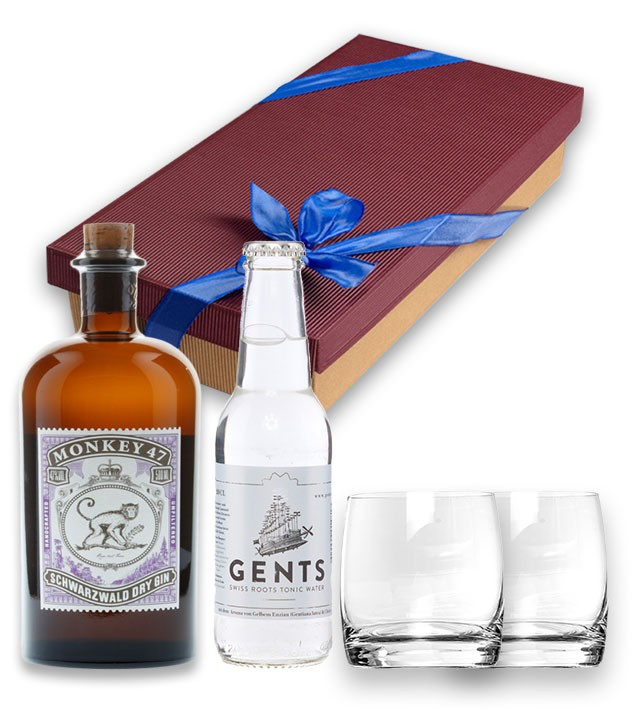 Gin Geschenke
 Geschenk Set Monkey 47 Dry Gin 2 x Glas Gents Tonic