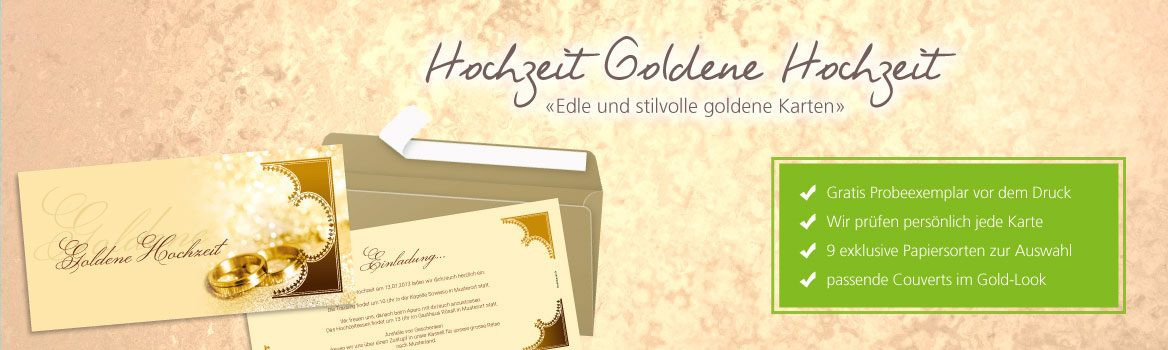 Goldene Hochzeit Gestalten
 Einladungen zur Goldenen Hochzeit online kaufen