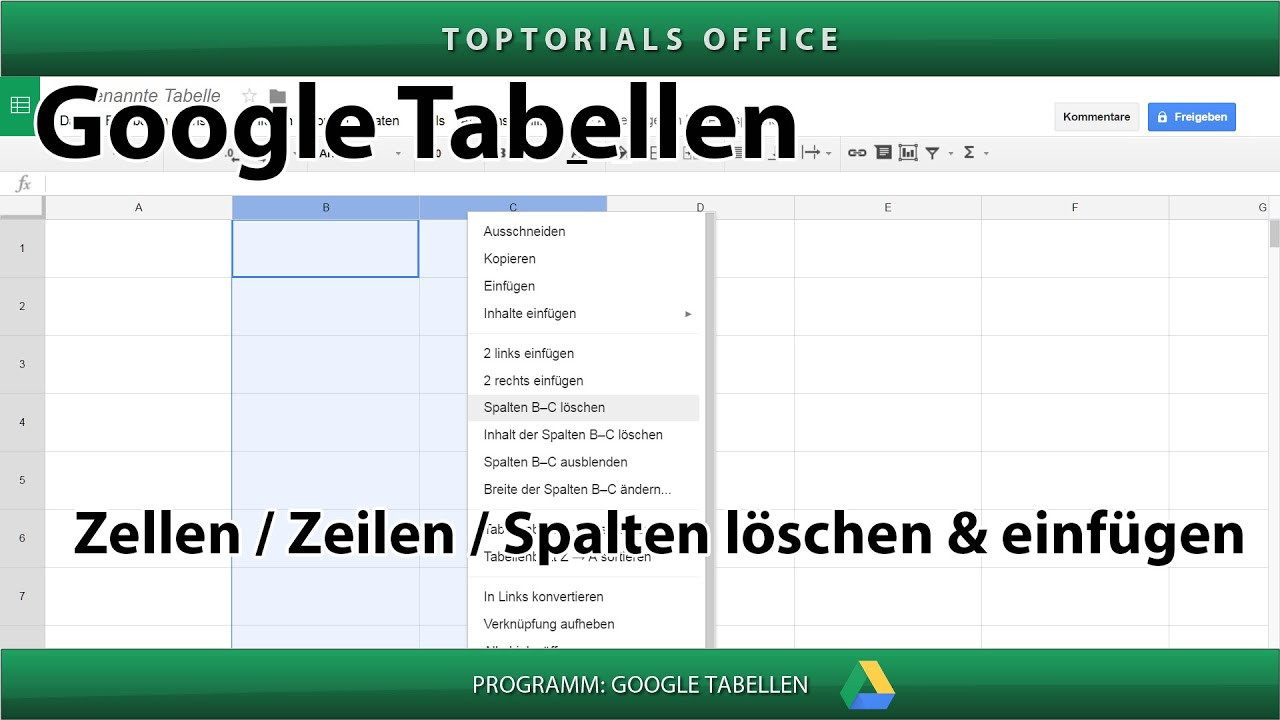 Google Tabellen
 Zeilen und Spalten einfügen und löschen Google Tabellen