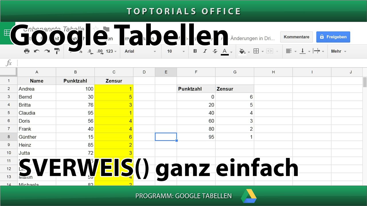 Google Tabellen
 SVERWEIS ganz einfach Google Tabellen Spreadsheets