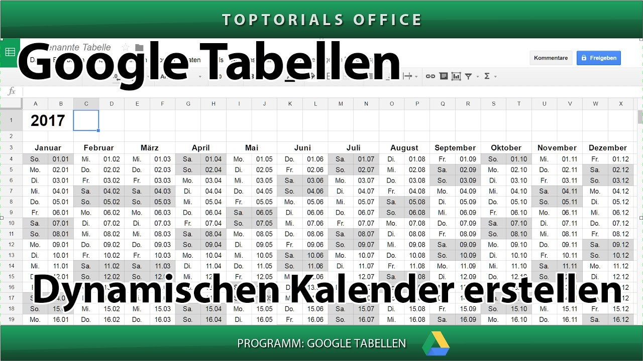 Google Tabellen
 Dynamischen Kalender erstellen Google Tabellen