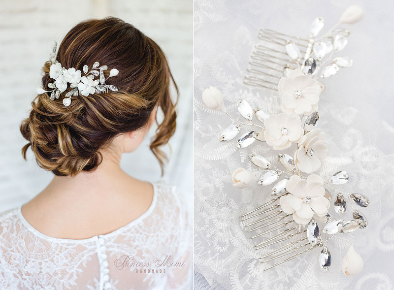 Haarkamm Hochzeit
 Haarschmuck & Kopfputz Braut Haarschmuck Blüten Perlen