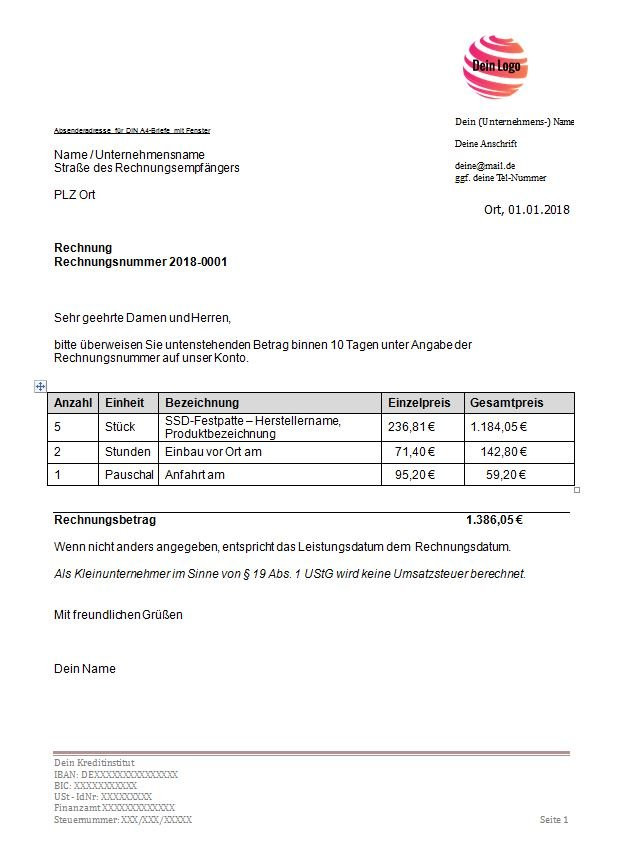 Handwerk Englisch
 Selber Rechnungen erstellen leicht gemacht Vorlagen