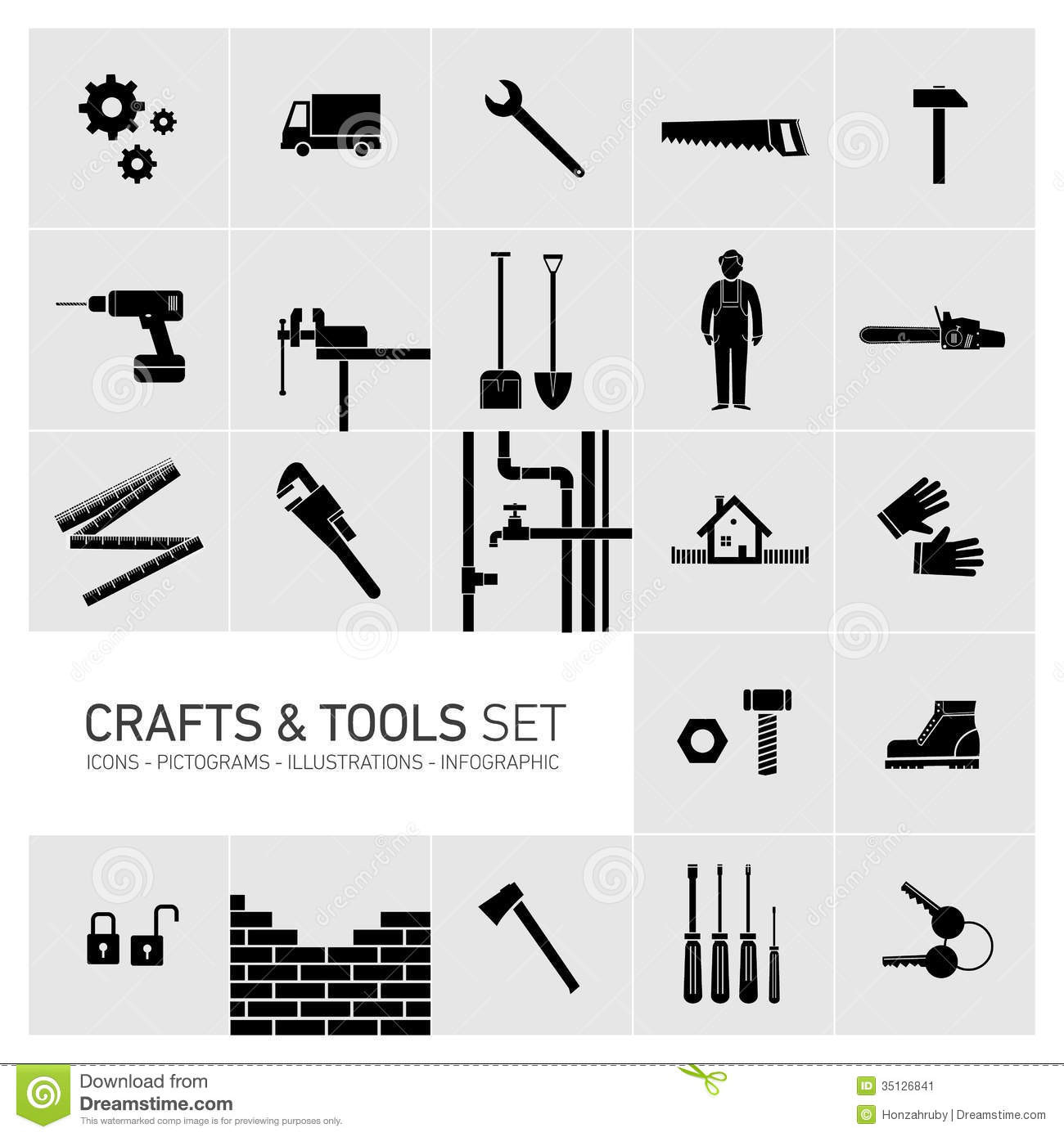 Handwerk Icon
 Crafts And Tools Icon Set Black And White Stock Image