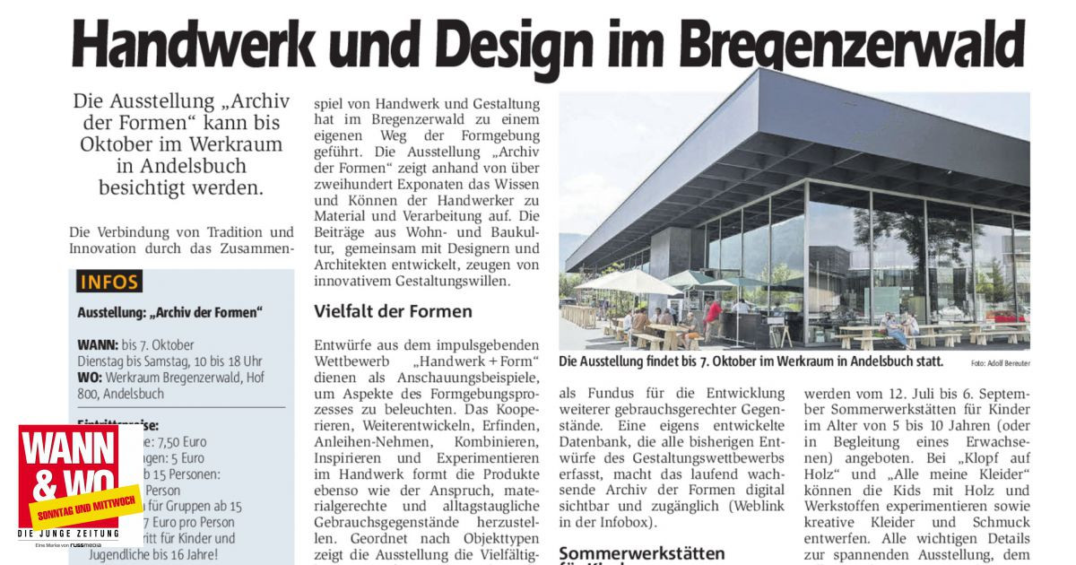 Handwerk Und Design
 Handwerk und Design im Bregenzerwald Wann & Wo