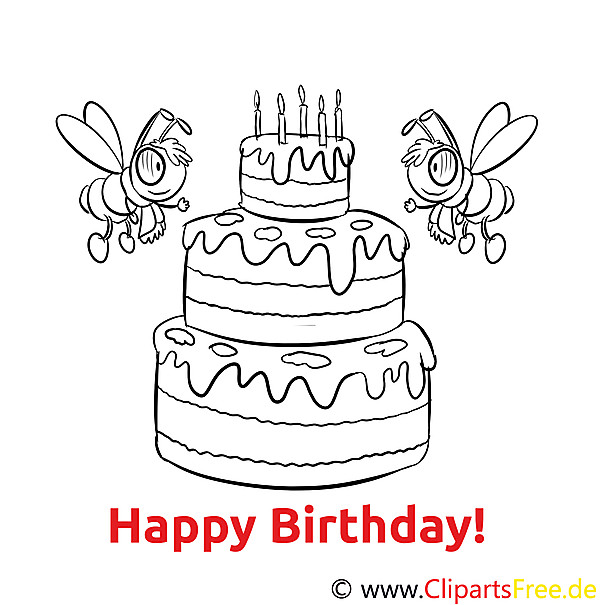 Happy Birthday Ausmalbilder
 Kuchen Bienen Ausmalbild gratis