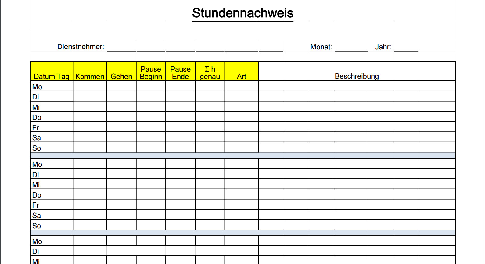 Heim Und Handwerk 2019 Kostenlos
 PDF und Excel Vorlage für Ihre Zeiterfassung timr