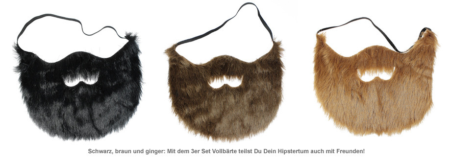 Hipster Geschenke
 Notfall Hipster Bärte trendiges Set 3 tlg schwarz braun