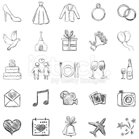 Hochzeit Symbole Vorlagen
 Vector Set of Sketch Weddings Icons