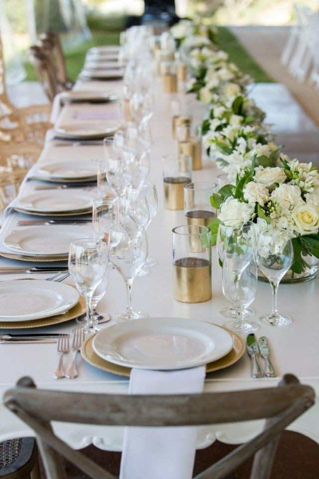 Hochzeit Tisch
 hochzeit frühling tischdeko langer tisch goldene akzente