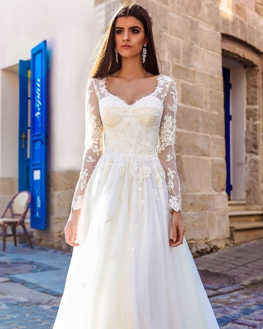 Hochzeitskleid Langarm
 Aliexpress Vestidos De Novia Brautkleid Eine Linie