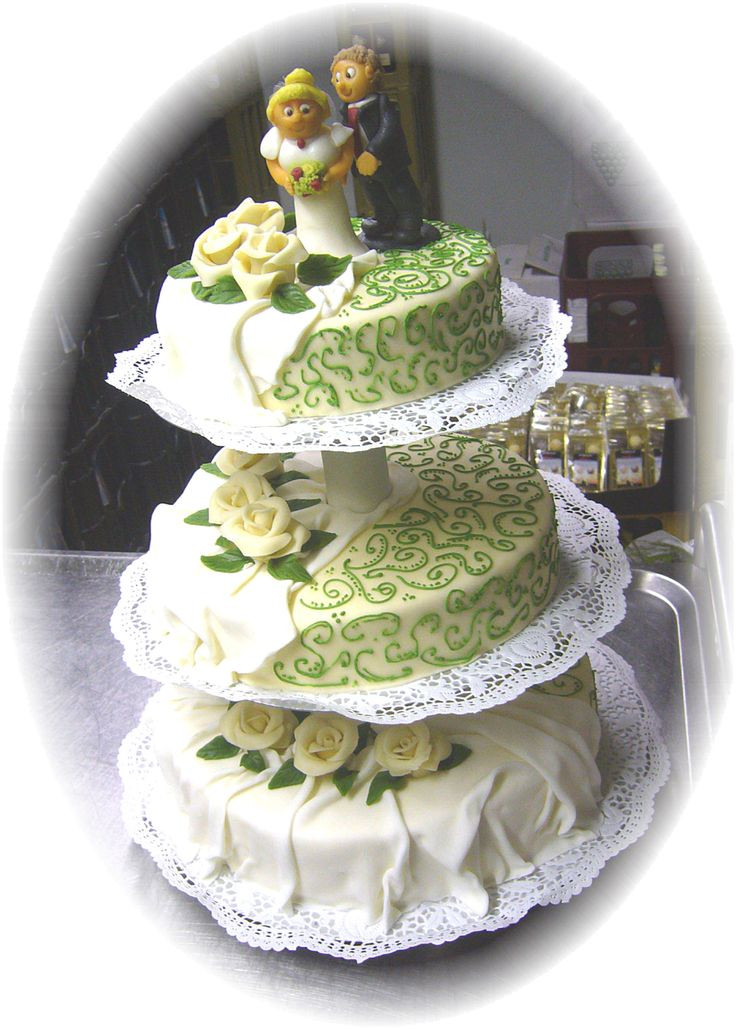 Hochzeitstorte Etagere
 Hochzeitstorte in creme und grün auf Etagere Three