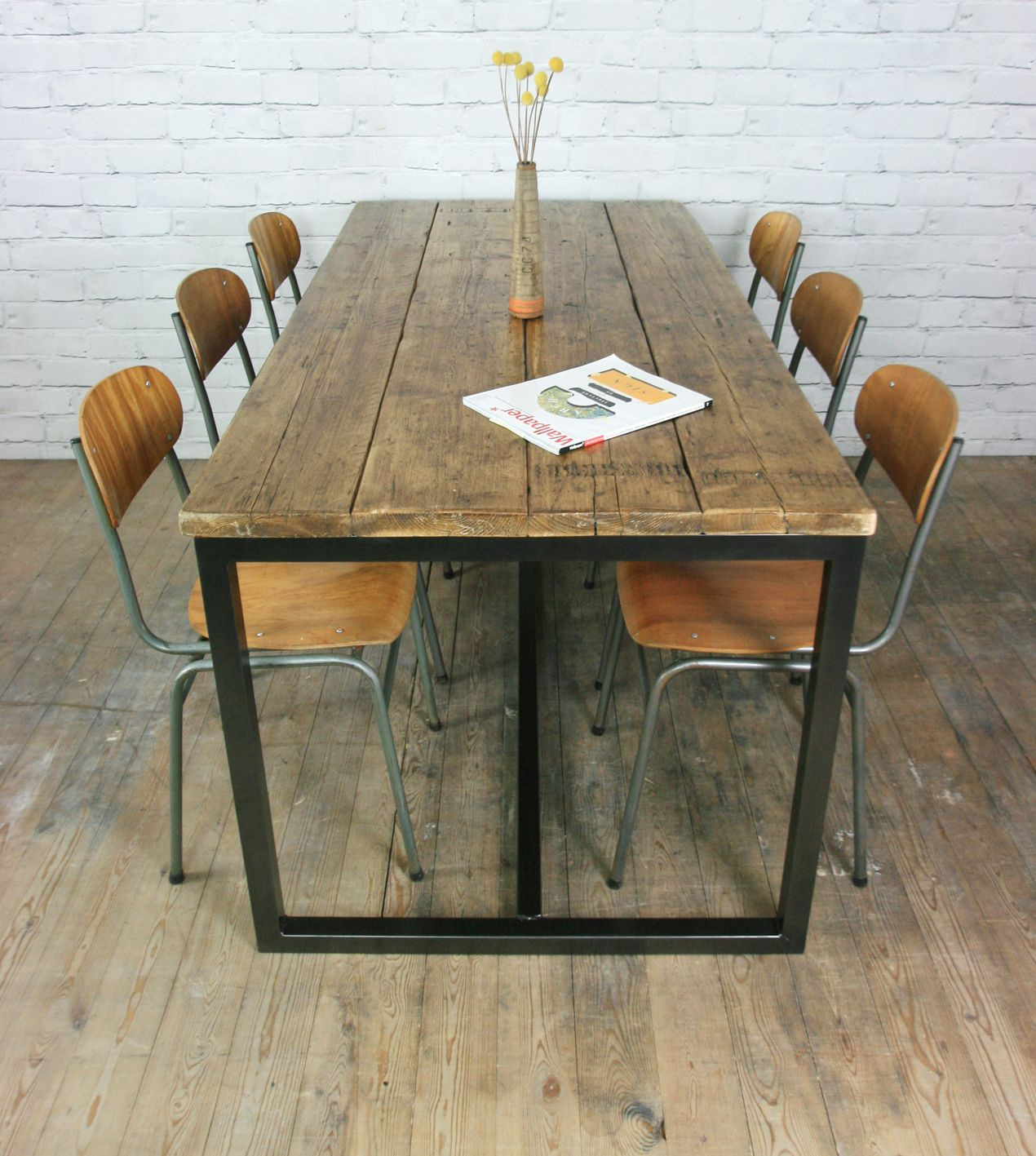 Holztisch Diy
 Vintage industrial steel rustic factory loft farm dining