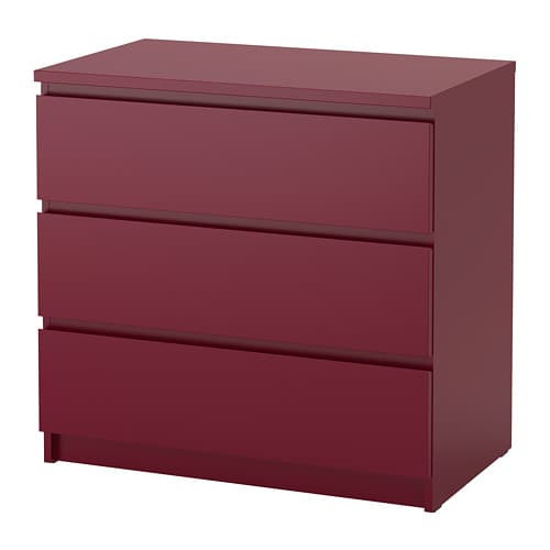 Ikea Kommode Malm
 MALM Kommode mit 3 Schubladen dunkelrot IKEA