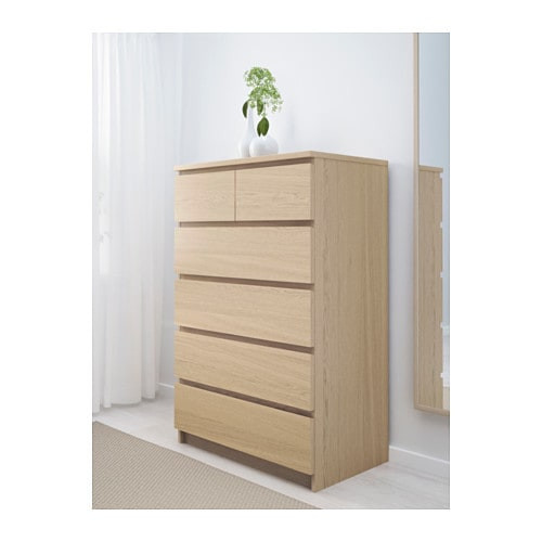 Ikea Kommode Malm
 MALM Chest of 6 drawers White stained oak veneer 80x123 cm